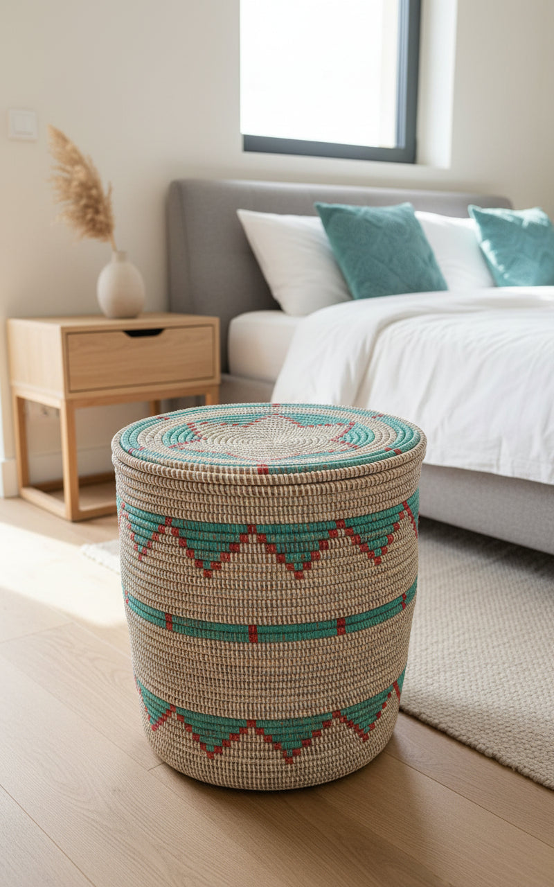 Panier DIAGOU_4 (Grand modèle) en Paille Naturelle du Sénégal – Rangement et Décoration Artisanale, Fait Main avec Matériaux Authentiques et Finition Élégante pour Intérieur Durable
