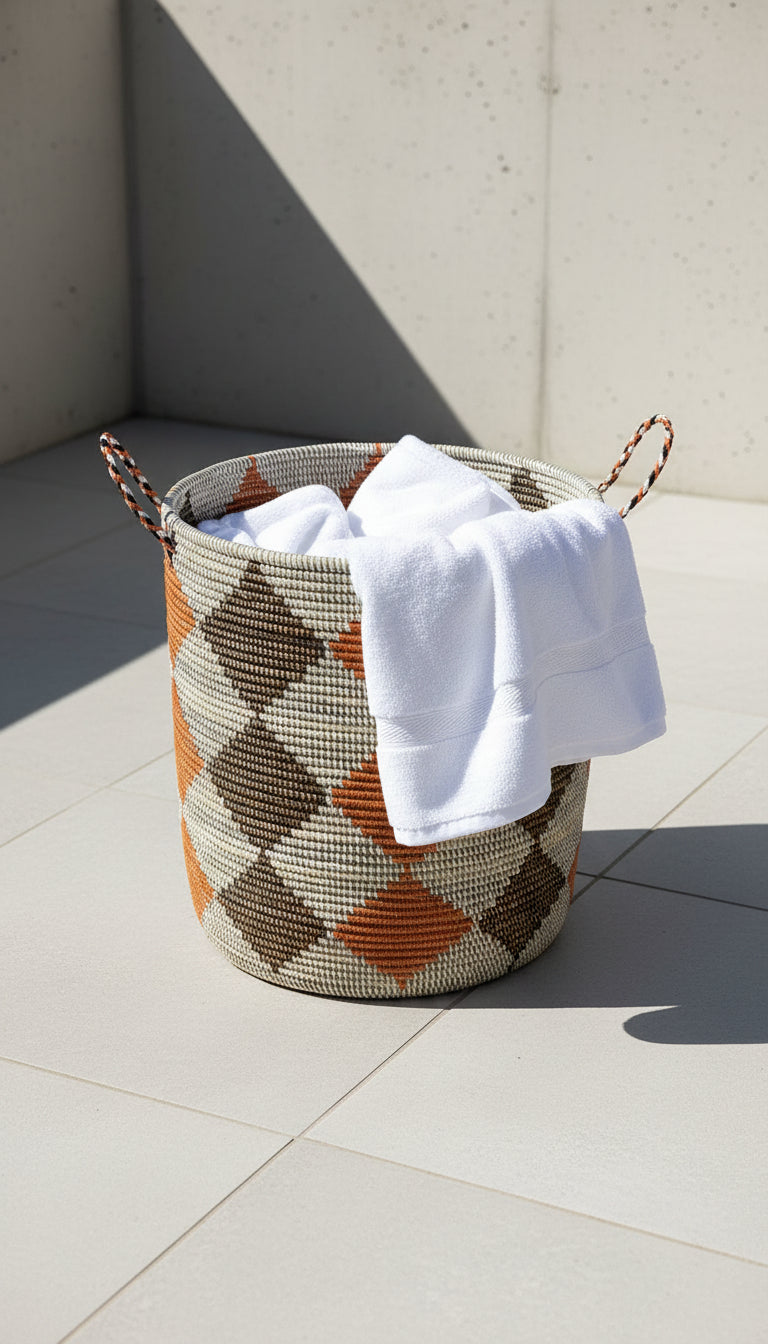Panier DIAGOU_6 Grand modèle en Fibre Naturelle – Harmonie Marron & Orange pour Sublimer votre Intérieur avec Style et Fonctionnalité