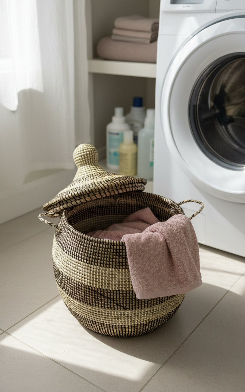 MBOUL'S_A1 Allongé – Panier en Fibre Naturelle, Idéal pour un Rangement Spacieux et Organisé