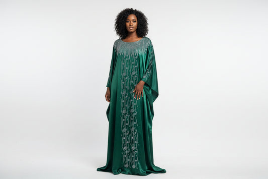 Grand boubou en soie glitter en perle cristale