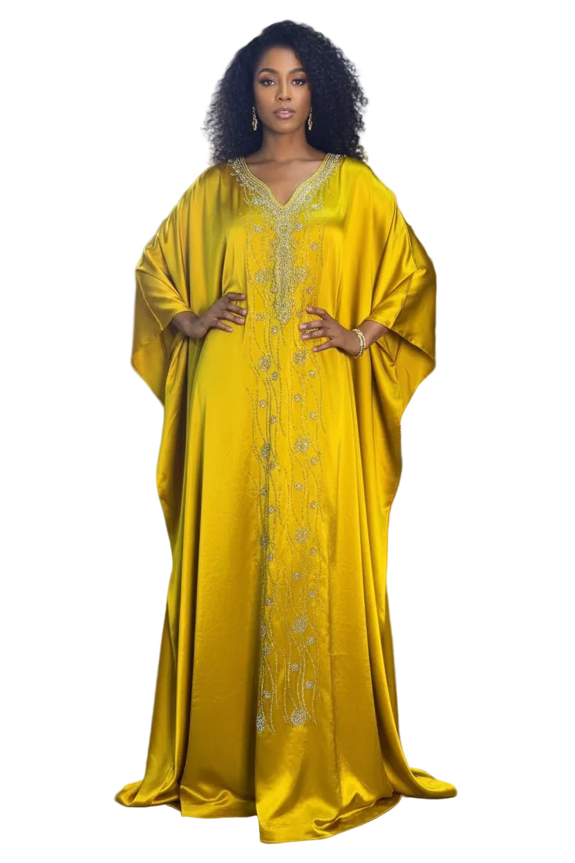 Grand boubou en soie glitter perlé au cristal chic et élégant