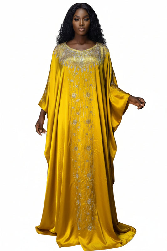 Grand boubou en soie glitter perlé au cristal chic et élégant