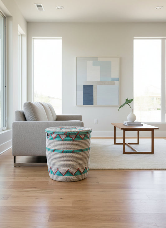 Paniers Artisanaux en Paille Naturelle du Sénégal Parfaits pour Rangement et Décoration Faits Main avec Matériaux Authentiques et Finition Élégante et Durable DIAGOU_1 (Grand modèle)