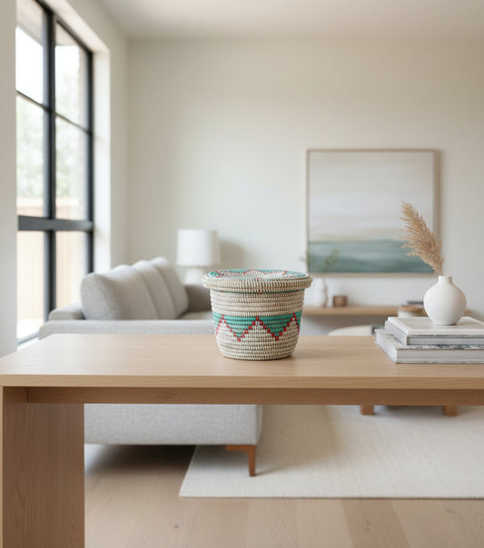 Paniers Artisanaux en Paille Naturelle du Sénégal Parfaits pour Rangement et Décoration Faits Main avec Matériaux Authentiques et Finition Élégante et Durable DIAGOU_1 (Petit Modèle)