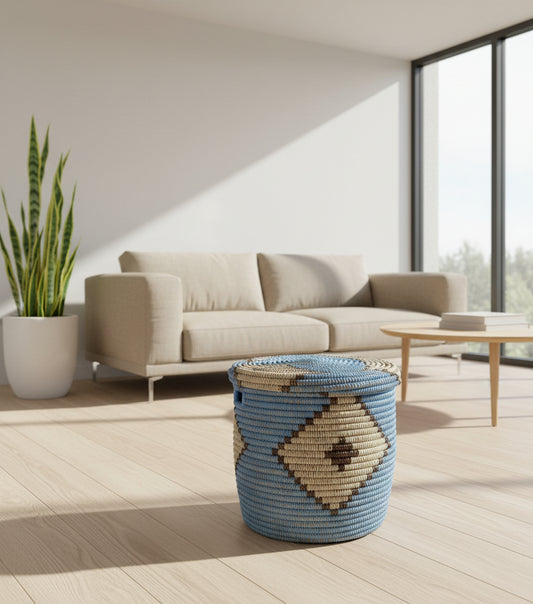 Paniers en Paille Artisanaux du Sénégal – Panier DIAGOU_2 (modèle Moyen) pour Rangement & Décoration Intérieure, Matières Naturelles et Finitions Authentiques, Style Durable et Élégant