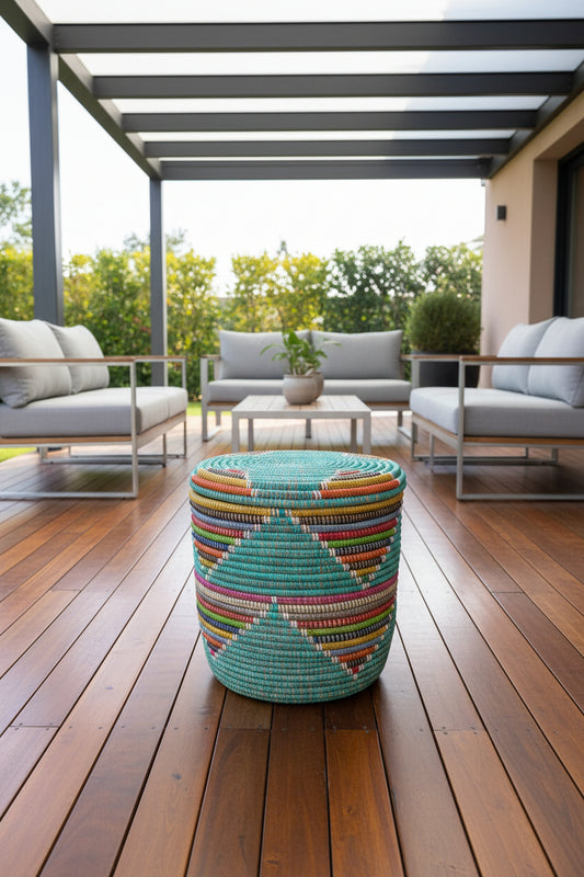 Panier artisanal en paille naturelle du Sénégal – DIAGOU_3 (Modèle Moyen) pour rangement & déco intérieure, fait main & durable