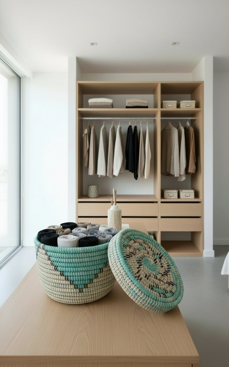 Panier Petit Modèle DIAGOU_5 en Fibre Naturelle – Artisanat Sénégalais pour une Déco Intérieure Élégante et un Rangement Pratique