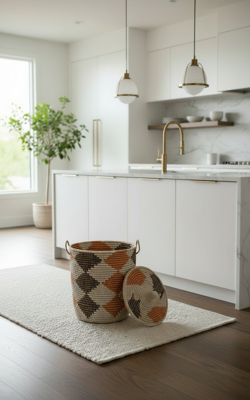 Panier DIAGOU_6 Moyen modèle en Fibre Naturelle – Tons Marron & Orange pour une Déco Chaleureuse et un Rangement Authentique