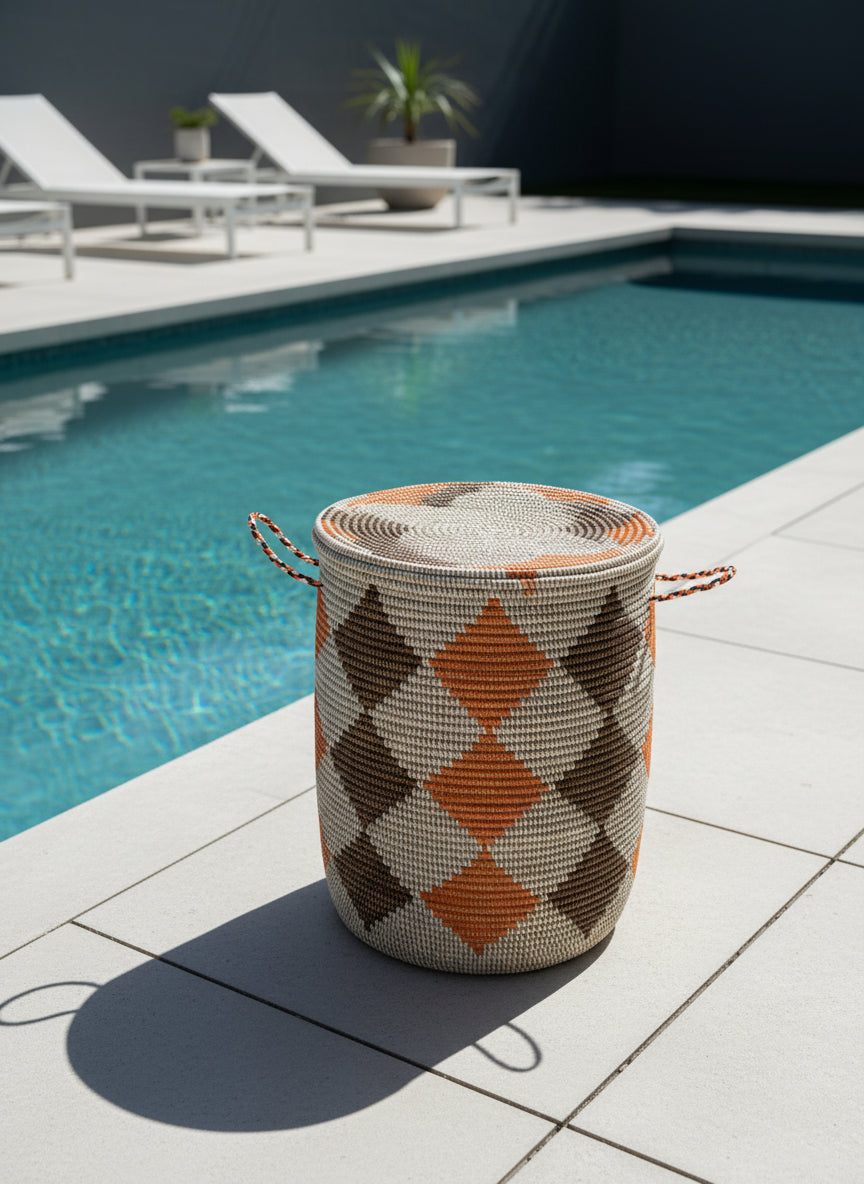 Panier DIAGOU_6 Grand modèle en Fibre Naturelle – Harmonie Marron & Orange pour Sublimer votre Intérieur avec Style et Fonctionnalité