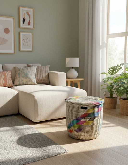 Panier Grand Modèle DIAGOU_10 en Fibre Naturelle – Artisanat Authentique pour Sublimer votre Déco et Offrir un Rangement Spacieux
