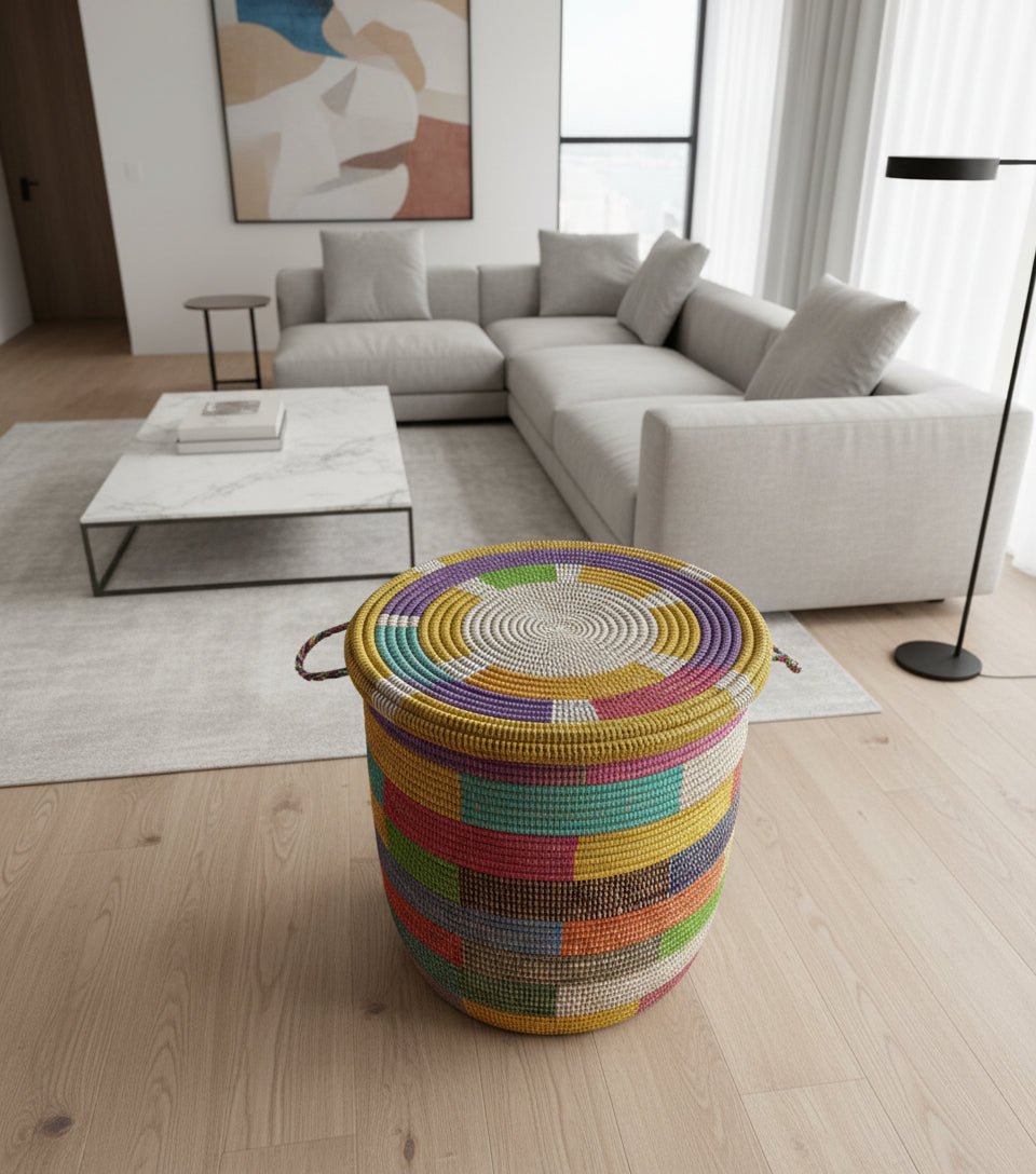 Panier Grand Modèle DIAGOU_11 en Fibre Naturelle – Artisanat Authentique pour Une Déco Élégante et un Rangement Généreux