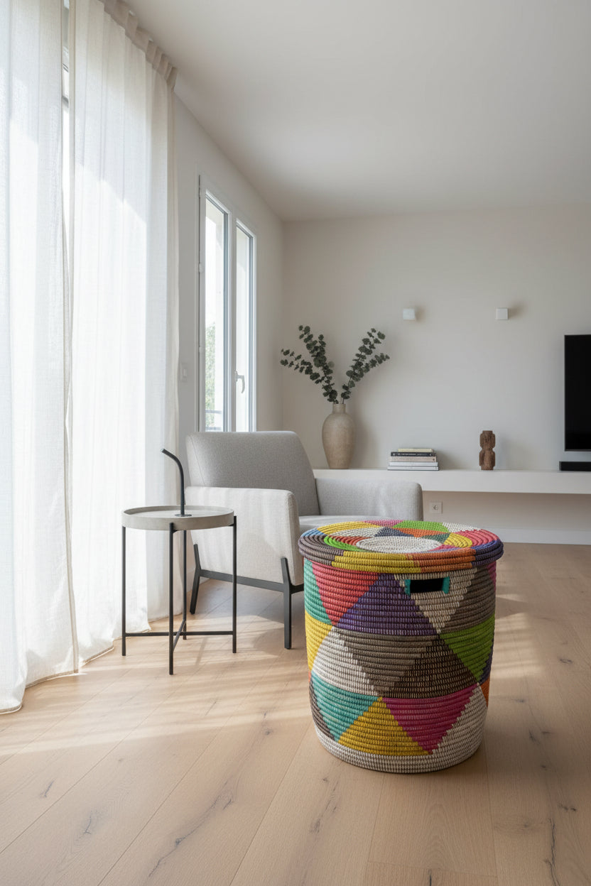 Panier Grand Modèle DIAGOU_13 en Fibre Naturelle – Artisanat Authentique pour Sublimer votre Intérieur et Offrir un Rangement Spacieux