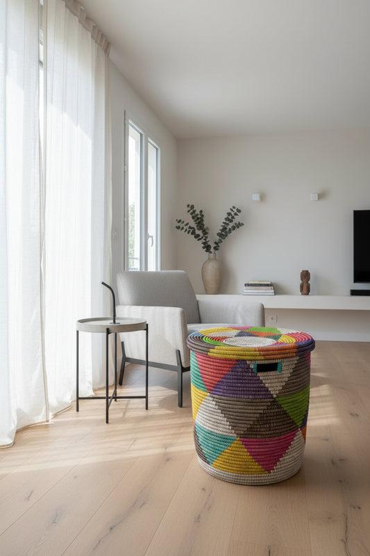 Panier Grand Modèle DIAGOU_13 en Fibre Naturelle – Artisanat Authentique pour Sublimer votre Intérieur et Offrir un Rangement Spacieux