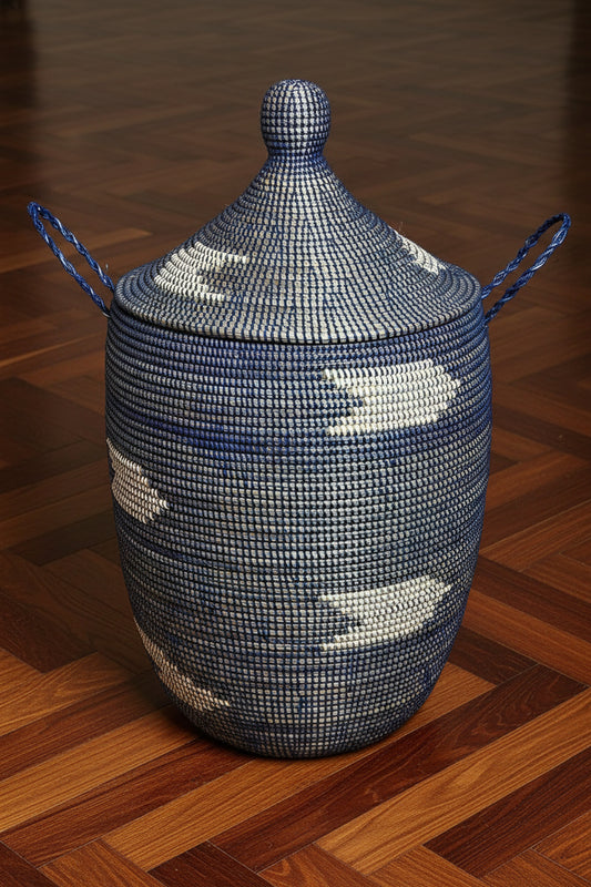 Panier MBOUL'S_A3 Bleu en Fibre Naturelle – Artisanat Soyeux & Finition Colorée