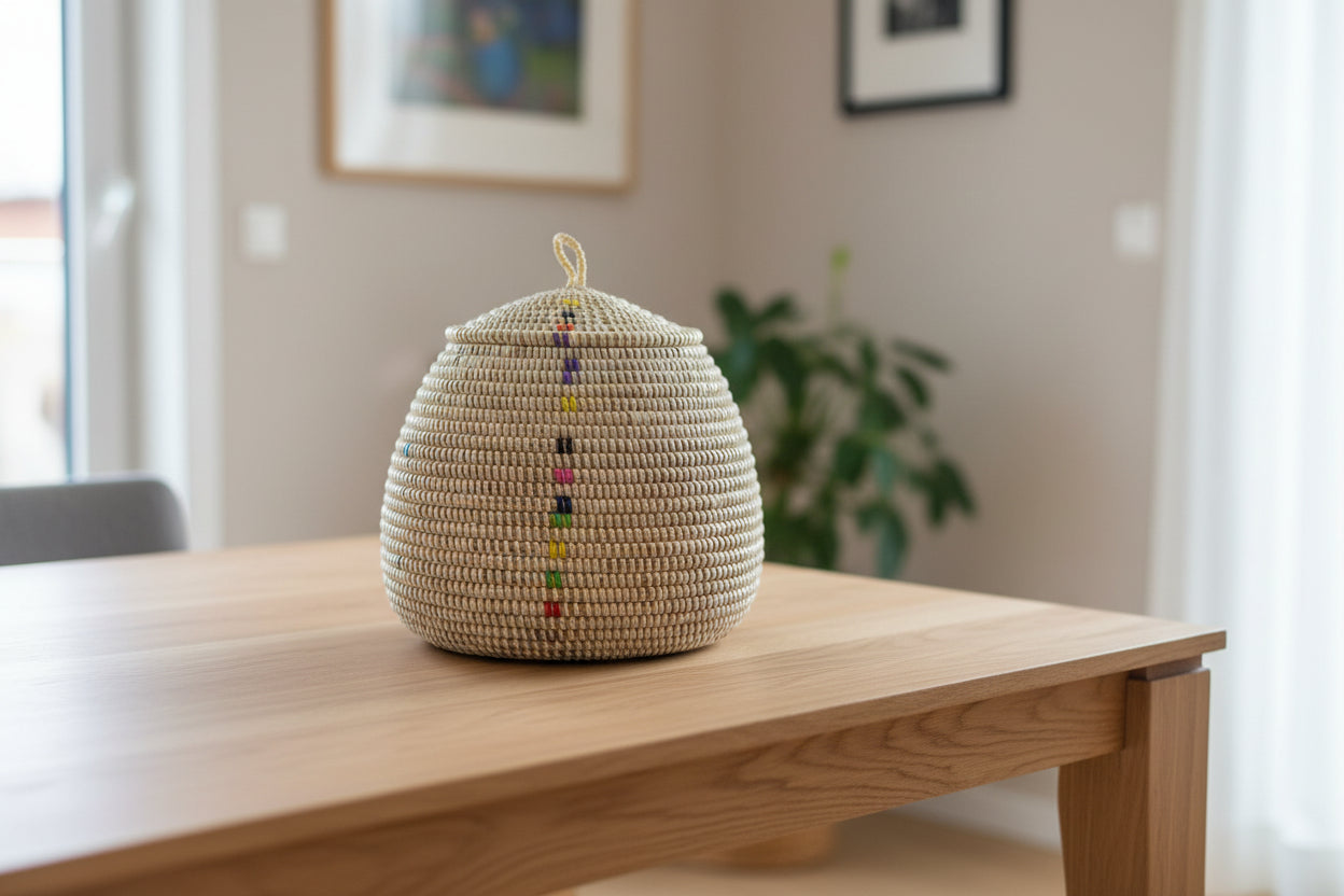Panier en paille fait main idéal pour le rangement de vos petits objets
