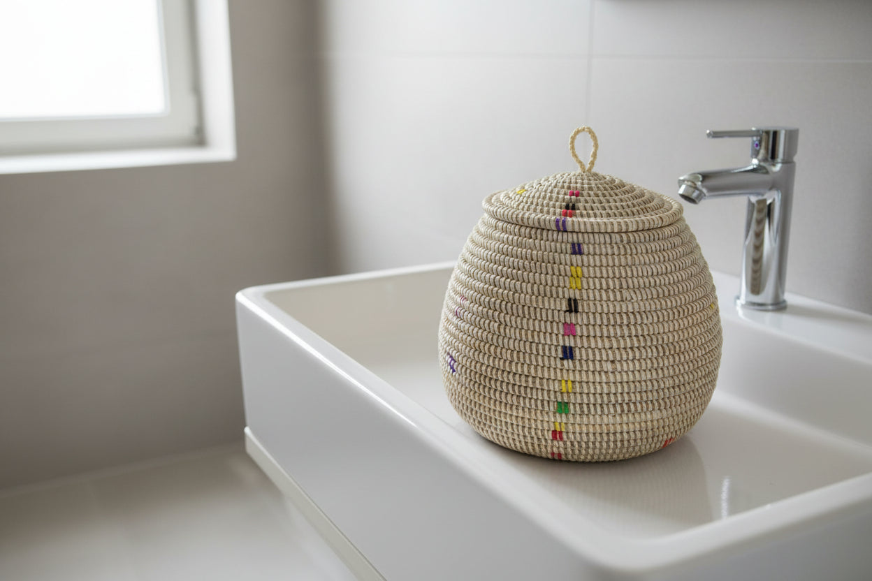 Panier en paille fait main idéal pour le rangement de vos petits objets