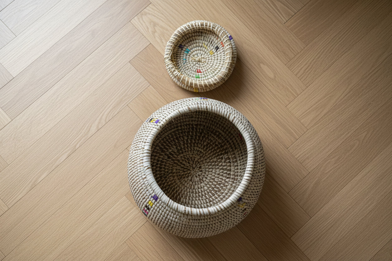 Panier en paille fait main idéal pour le rangement de vos petits objets