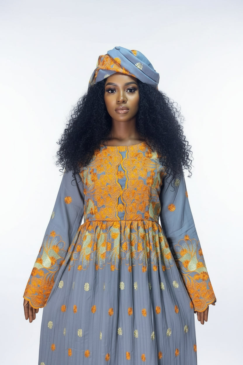 Robe taille Mame en Brodé Asli plissé idéale pour vous sublimer lors de vos cérémonies