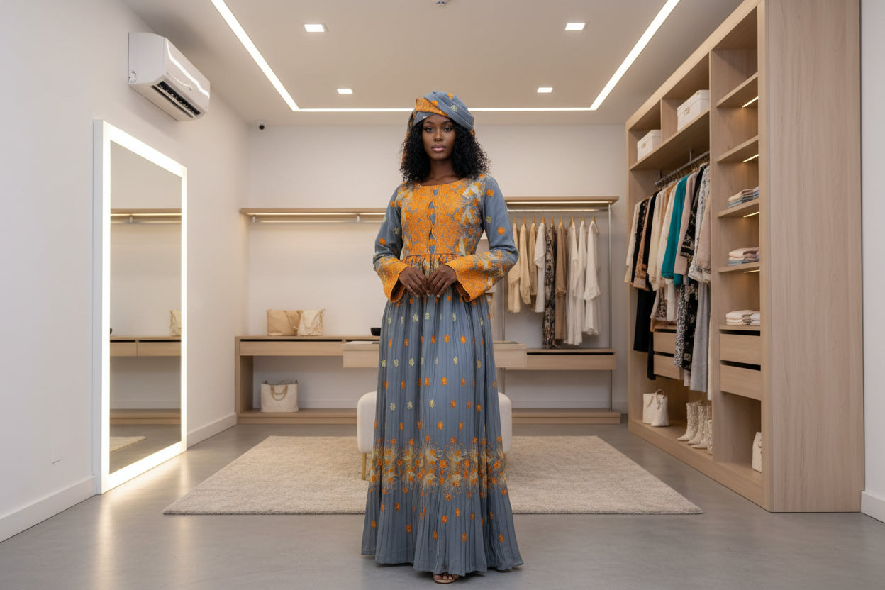 Robe taille Mame en Brodé Asli plissé idéale pour vous sublimer lors de vos cérémonies