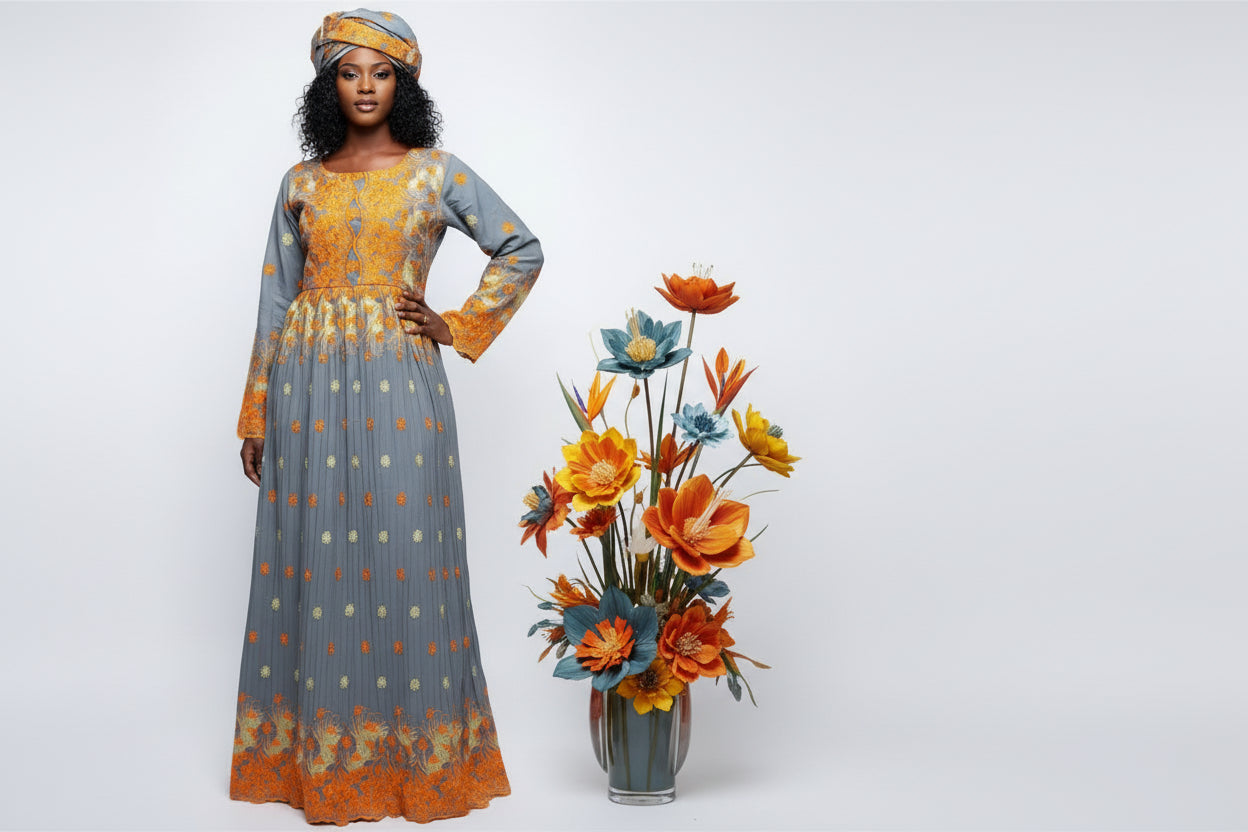 Robe taille Mame en Brodé Asli plissé idéale pour vous sublimer lors de vos cérémonies