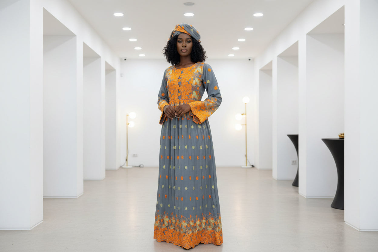 Robe taille Mame en Brodé Asli plissé idéale pour vous sublimer lors de vos cérémonies
