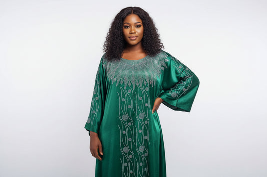 Grand boubou en soie glitter en perle cristale