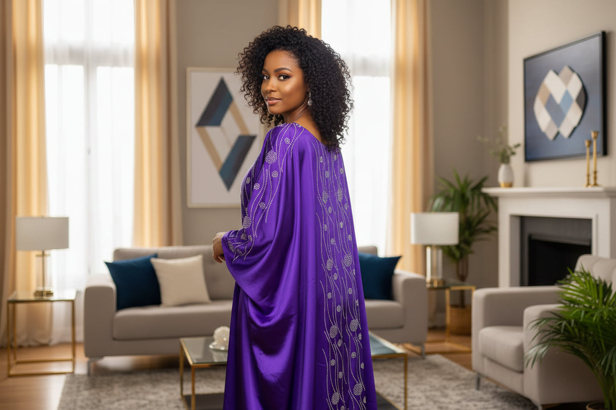 Grand boubou en soie glitter perlé aux  cristals idéals pour vos cérémonie