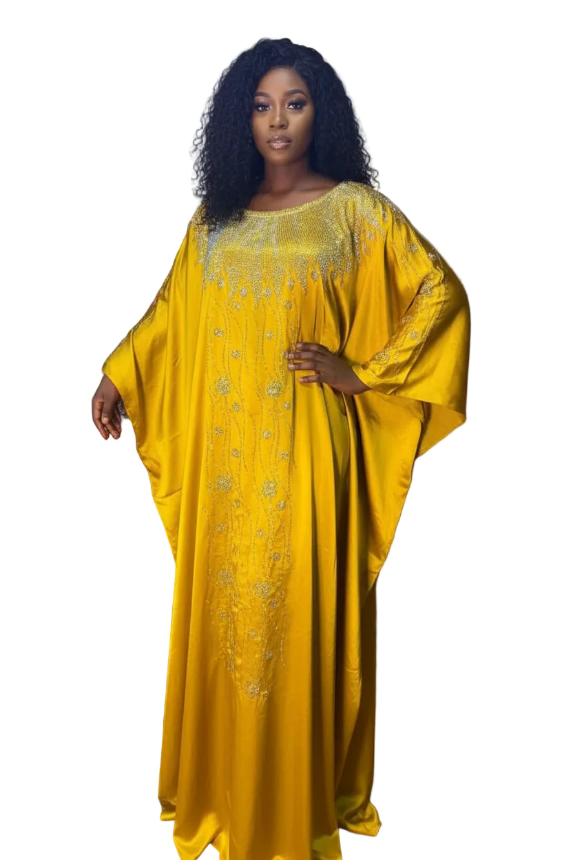 Grand boubou en soie glitter perlé au cristal chic et élégant