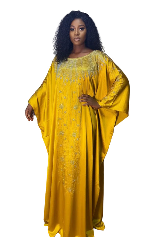 Grand boubou en soie glitter perlé au cristal chic et élégant