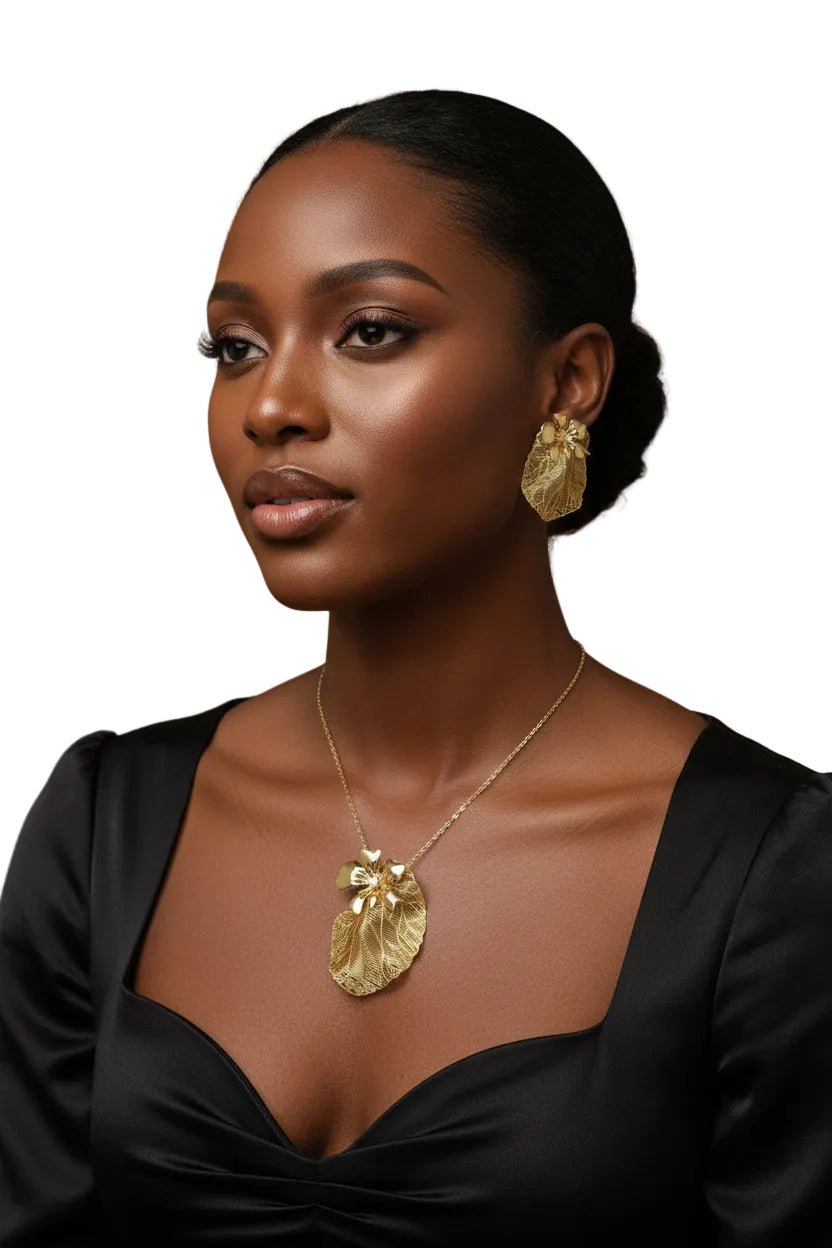Parure plaqué or : boucles d'oreilles + pendentif pour femme