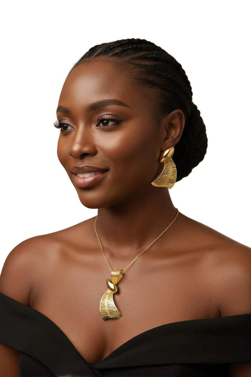 Parure plaqué or : boucles d'oreilles + pendentif pour femme